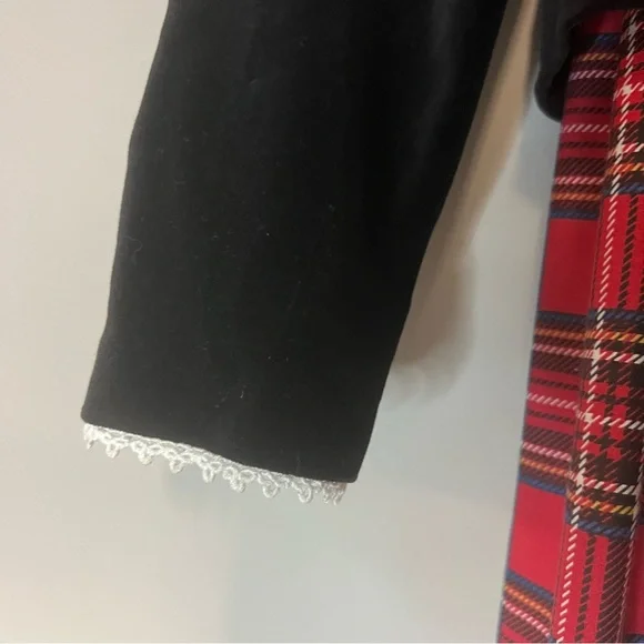 Vintage Daisy Kingdom Tartan Plaid Floral Velvet Holiday Dress Kids